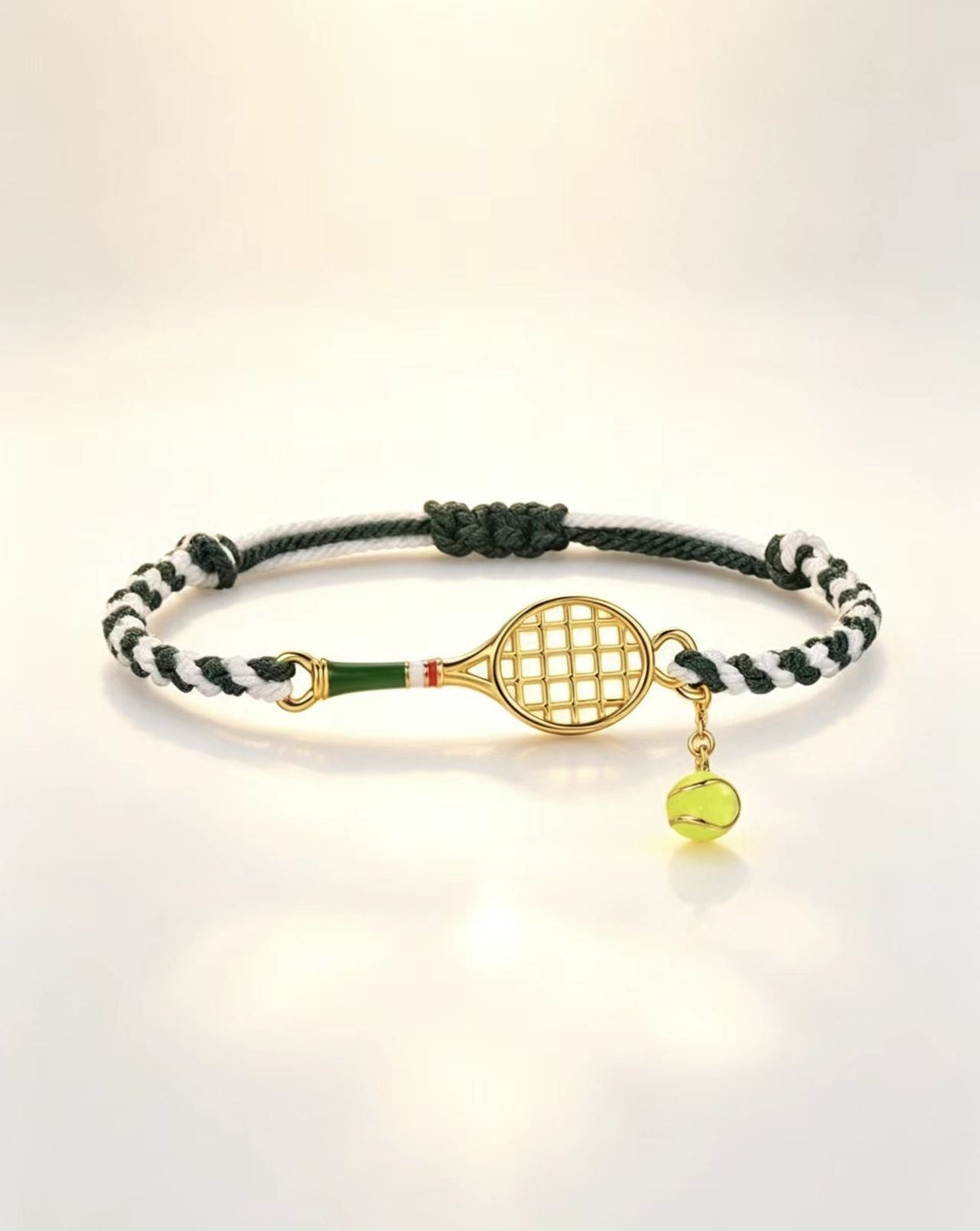 Tennis Racket Woven Pendant Adjustable Bracelet