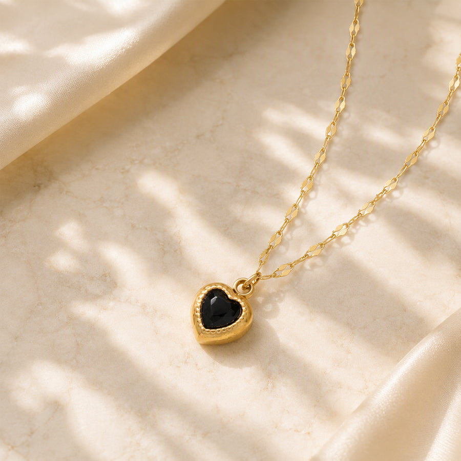 Gold Plated Stainless Steel Heart Zircon Pendant Necklace For Women, Dainty Lip Chain Colorful Heart Crystal Choker, Minimalist Love Jewelry Gift