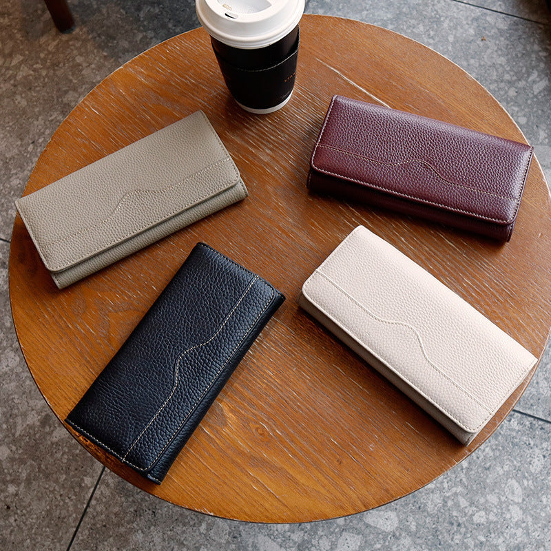 Genuine Full-grain Leather Long Wallet For Women