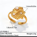 18K Gold Plated Titanium Steel Open Ring For Women, Ocean Style Shell Starfish  Pearl Ring, Unique Niche Design Stainless Steel Hand Jewelry