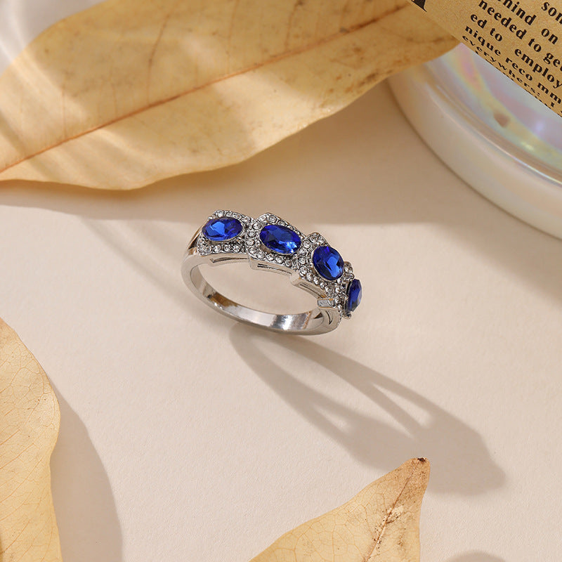 Laine Blue New Zircon Ring European And American Elegant Celebrity Style Accessories Retro Magazine Ring
