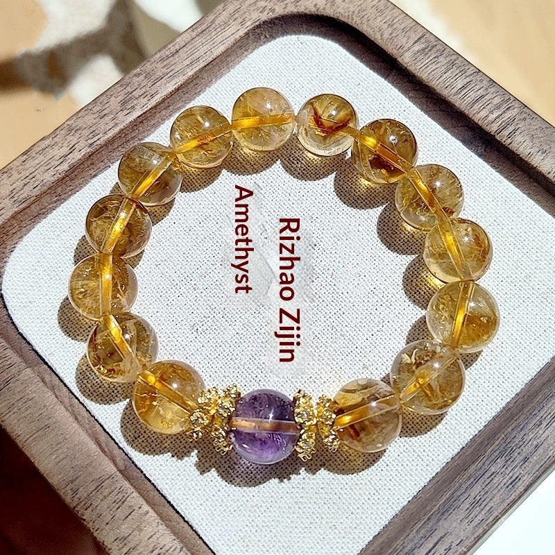 Yellow Citrine Golden Rutilated Quartz Bead Bracelet
