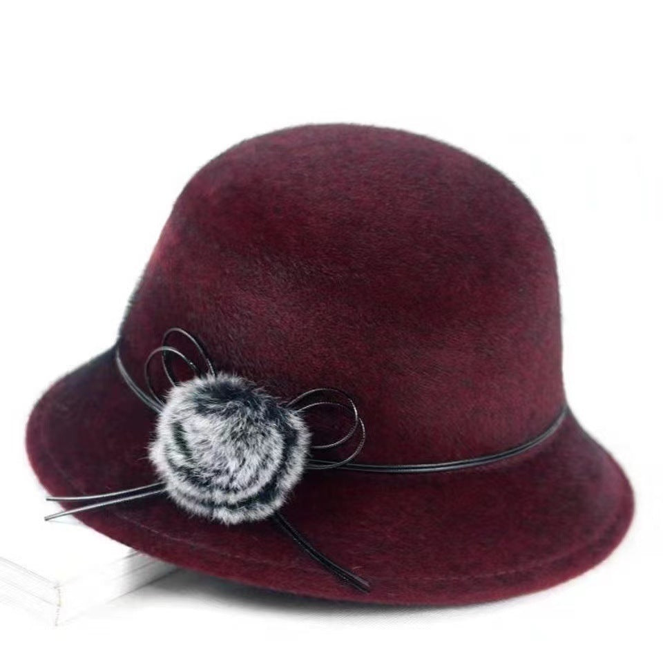 Stylish Windproof Woolen Bowler Hat For Middle-aged And Elderly Women