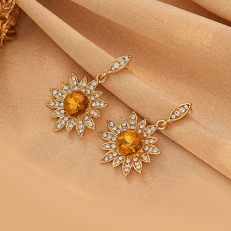 INS-style Sunflower Diamond-studded Earrings