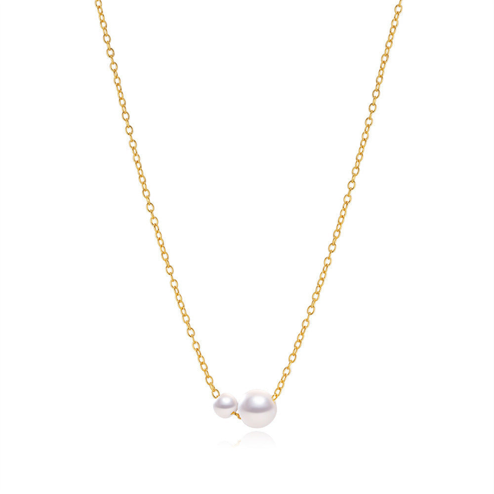 S925 Sterling Silver Necklace With 2 Pearls Adjustable Sliding Design