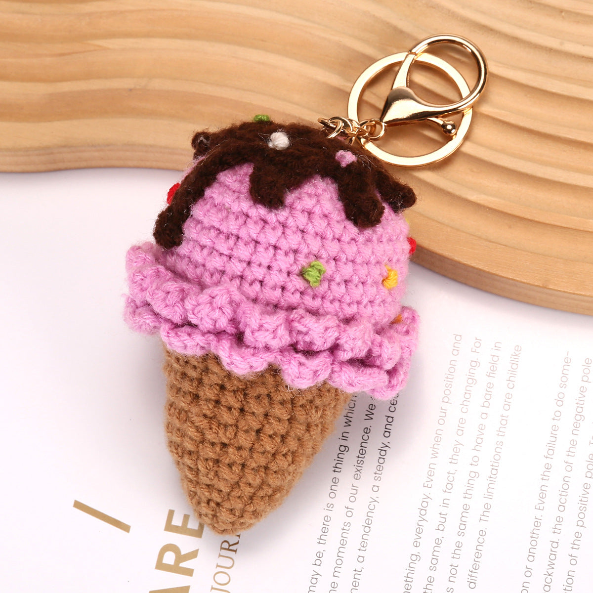 Knitted Yarn Ice Cream Cone Keychain
