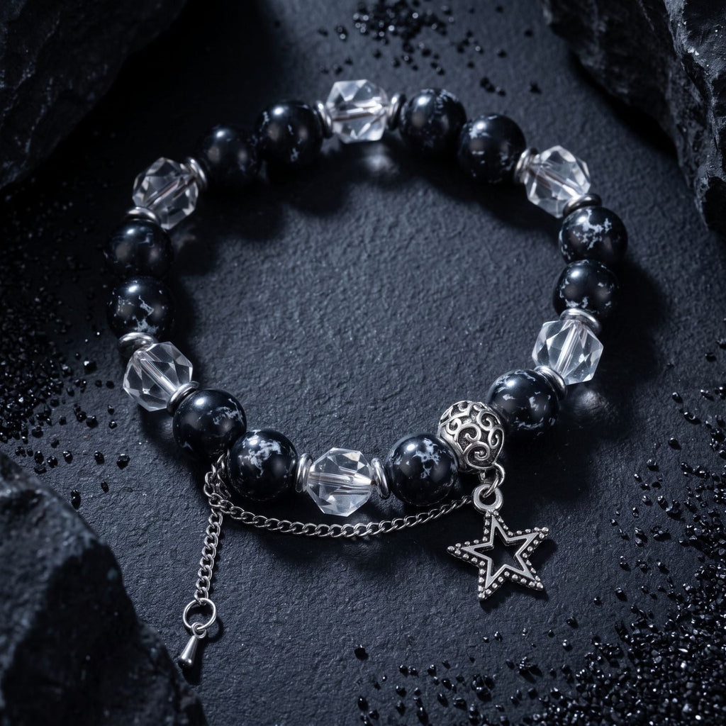 Ink Pattern Crystal Men Bracelet, Hip Hop Niche Light Luxury High-End Bangle For Women, Unique Fashion Commuter Versatile Wrist Jewelry