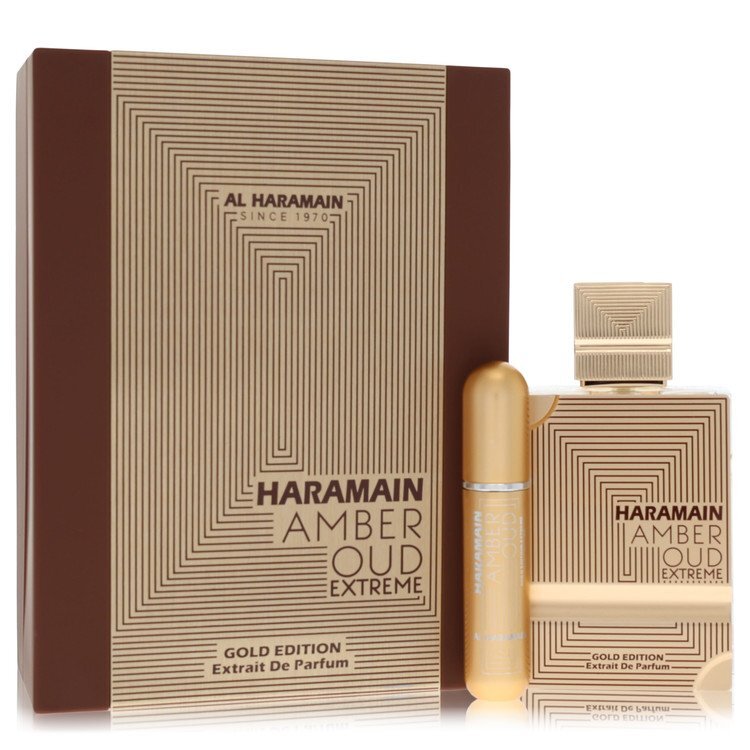 Al Haramain Amber Oud Gold Edition Extreme Extrait de Parfum — 2 oz · Gift set with refillable travel spray