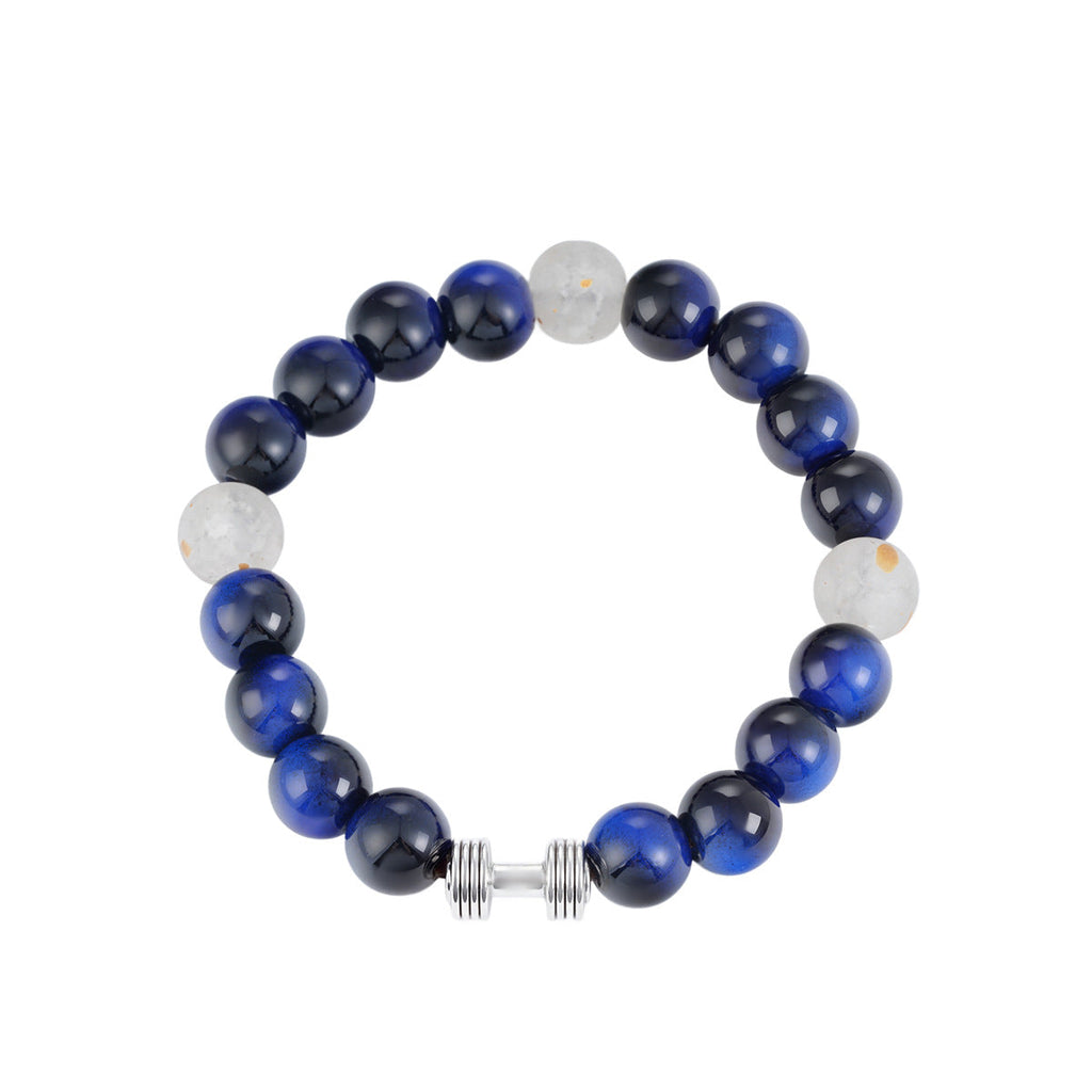 Barbell Gradient Blue Bead Bracelet For Men, Elastic String Beaded Bracelet For Women, Minimalist Hip Hop Luxury High-End Accessories