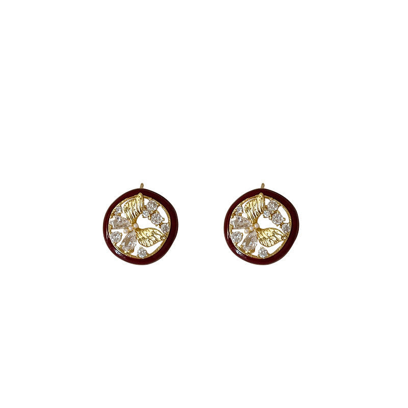 Retro French Oil-Dropping Butterfly Zircon Earrings For Women, Accessible Luxury, High-End, Stylish, Fashionable And Versatile Earrings