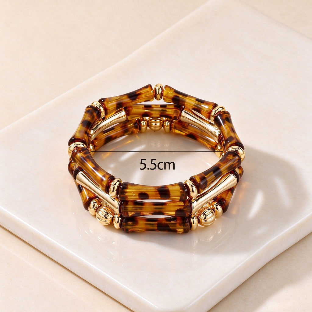 Geometric Leopard Print Woven High-End Designed Bangle, Versatile High Sense Bamboo Joint Bracelet