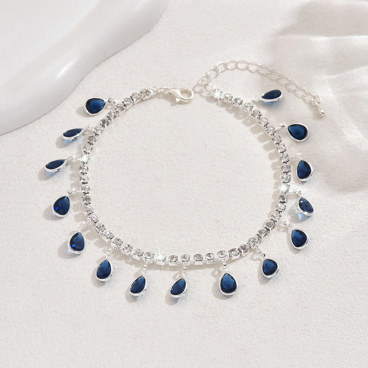 Light Luxury And High-End Zircon Water Drop Tassel Anklet, Fashionable, Sweet And Versatile Crystal Anklet, Beach Vacation Style Accessory