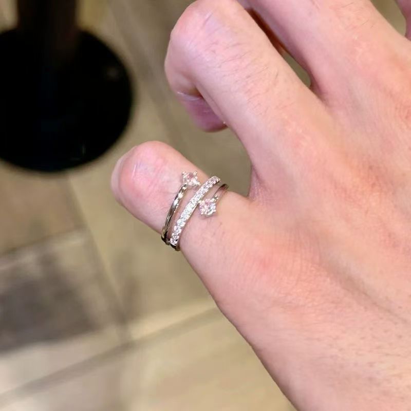 Women Niche Commute Multi-Layer Paved Diamond Ring, Light Luxury Sparkly Adjustable Index & Pinky Ring