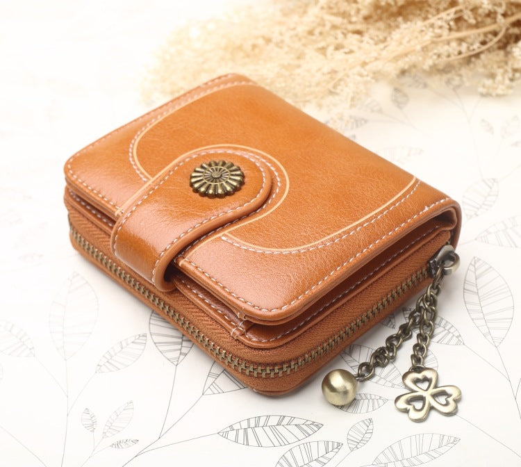 Women's New Coin Purse Cross Border Source Oil Leather Clutch Retro Oil Wax Leather Coin Bag Card Holder Card Holder H828