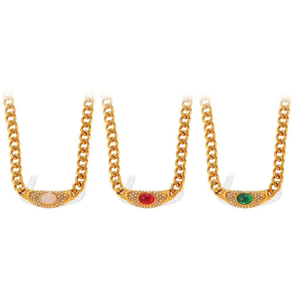 Vintage Mid-century Geometric Choker Necklace With Cats-eye Inlays