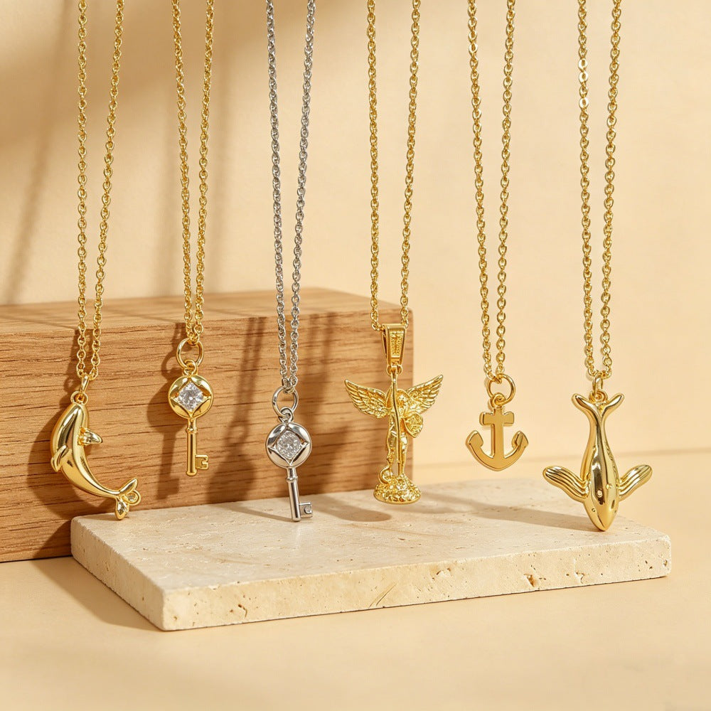 Ocean-themed Copper Necklace With 14k Gold Plating
