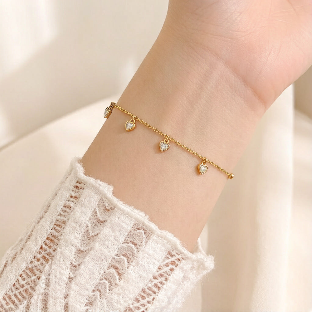 Womens Titanium Steel Heart-Shaped Pendant Anklet