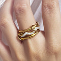 Stainless Steel Interlocking Fully Diamond-encrusted Three-ring Wave Ring