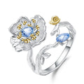 Natural-style Floral Adjustable Ring With Faux Topaz