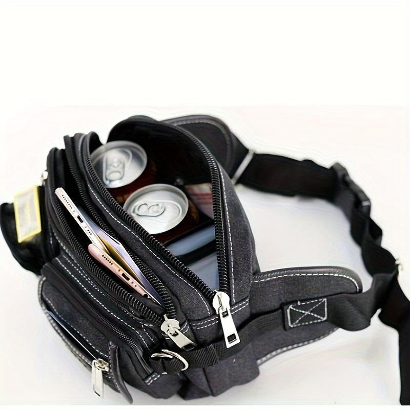 Men's Solid Color Versatile Wear-resistant Canvas Waist Bag