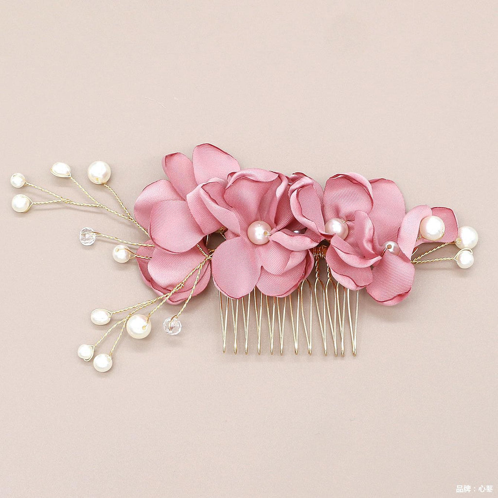 Bride Flower Fabric Pearl Hair Comb Accessories