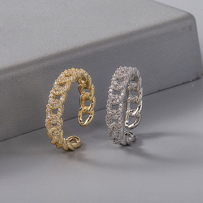 Spot Cross-Border Popular Copper Inlaid Zircon Ring For Women Personalized Fashionable Ins Hand Jewelry 18K Gold Jewelry
