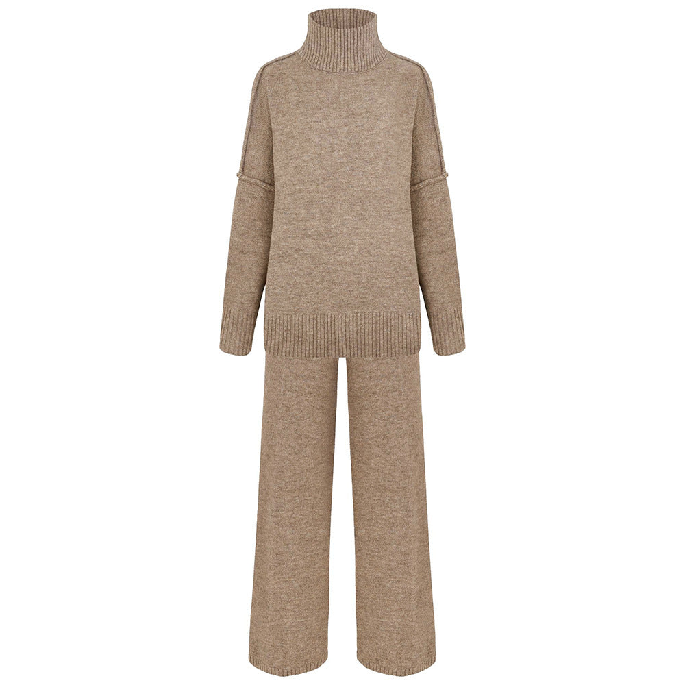 Women's Oversized High-Neck Sweater & Wide-Leg Knit Pants Set
