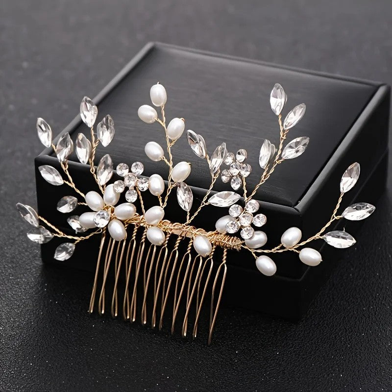 Handmade Pearl Crystal Hair Comb Simple Accessories