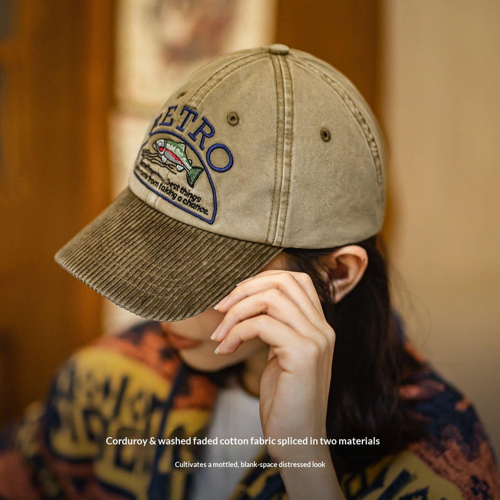 Retro Khaki Corduroy Curved-brim Hard-top Baseball Cap