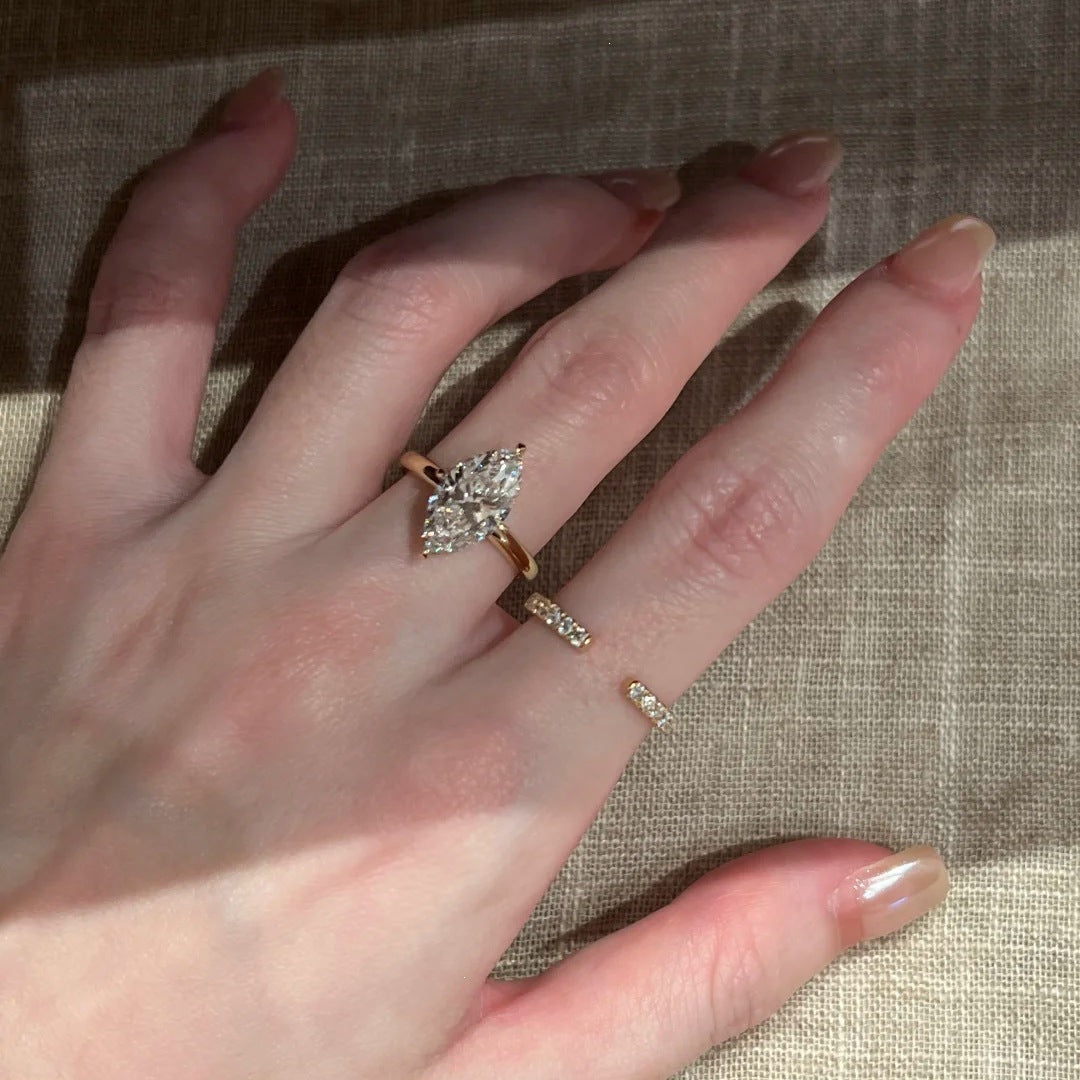 French Vintage Radiant Cut High Carbon Diamond Pigeon Egg Ring, Light Luxury Ice Flower Cut Stackable Ring Set, Women Engagement Finger Band