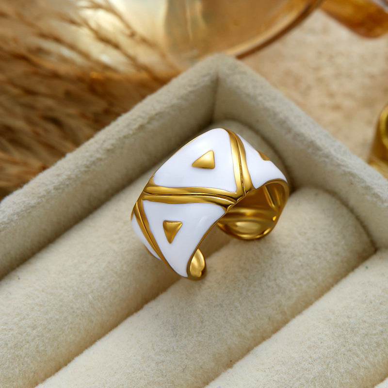 Stainless Steel Heart-shaped Geometric Pearl Inlaid Ring