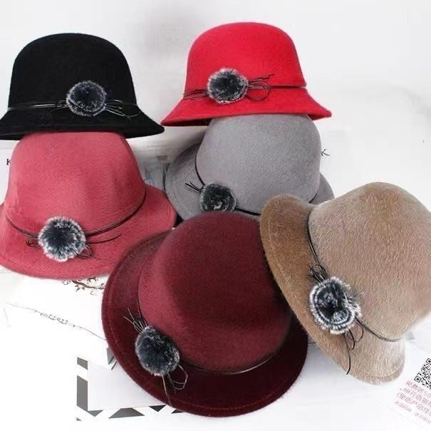 Stylish Windproof Woolen Bowler Hat For Middle-aged And Elderly Women