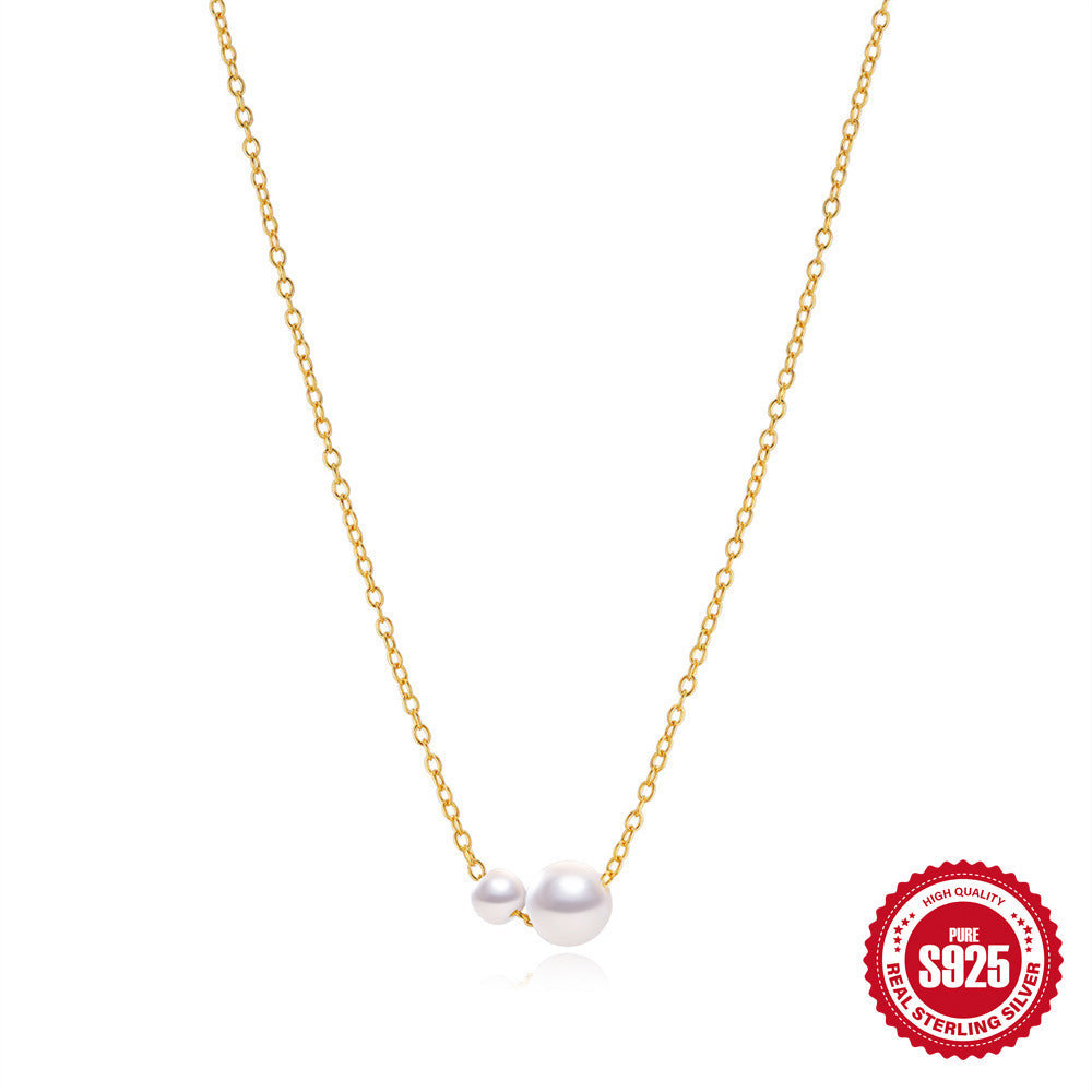 S925 Sterling Silver Necklace With 2 Pearls Adjustable Sliding Design