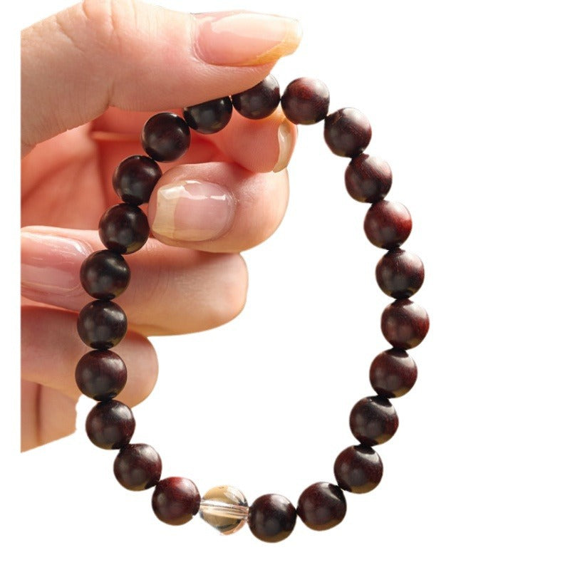 Red Sandalwood White Crystal Bead Bracelet