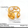 European & American Light Luxury  Pearl Titanium Steel Open Ring, Gold Plated Tarnish Resistant Stainless Steel Jewelry For Women, Cross-border Accessories