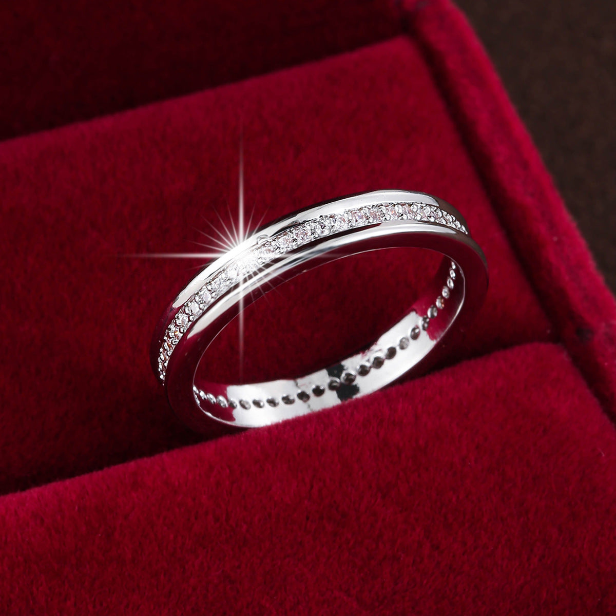 Hot Selling New Inlaid Zircon Women Ring, Minimalist Single Row Zircon Band, Light Luxury Commuter Stackable Couple Finger Jewelry