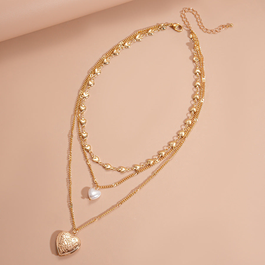 Pearl Heart Printed Elegant Necklace Women