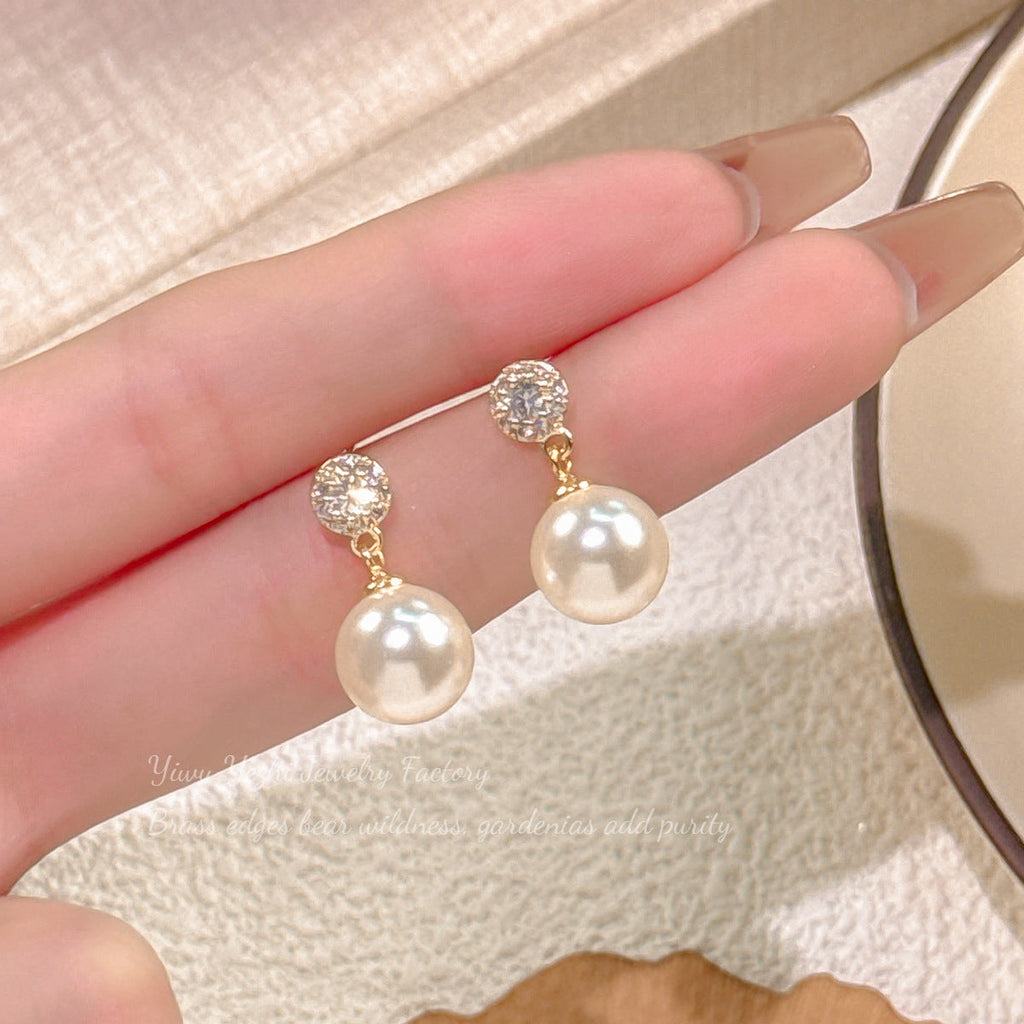 French-Style Gentle Versatile Zircon Pearl Earrings For Women, Elegant And Fashionable Minimalist Light Luxury Design, Wholesale