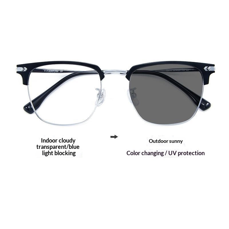 Half-frame Glasses Myopia Glasses Color-changing Stylish Eyewear
