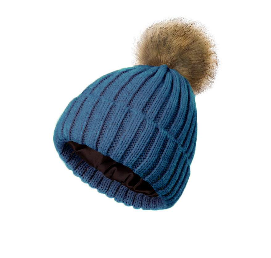 Womens Solid-Color Brimmed Hat With Satin Pom-Pom