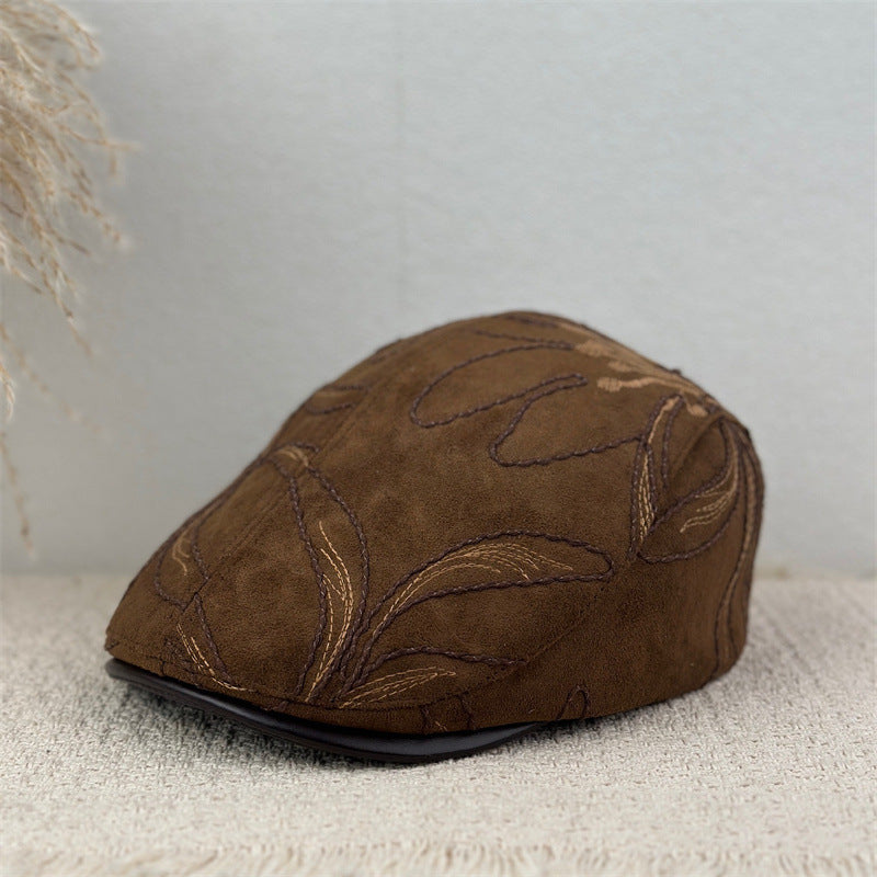 Retro Fashion Irregular Line Flower Forward Hat With PU Brim And Cap Flap, Combined With A Baseball Cap, Casual And Versatile, Suitable For All Occasions.