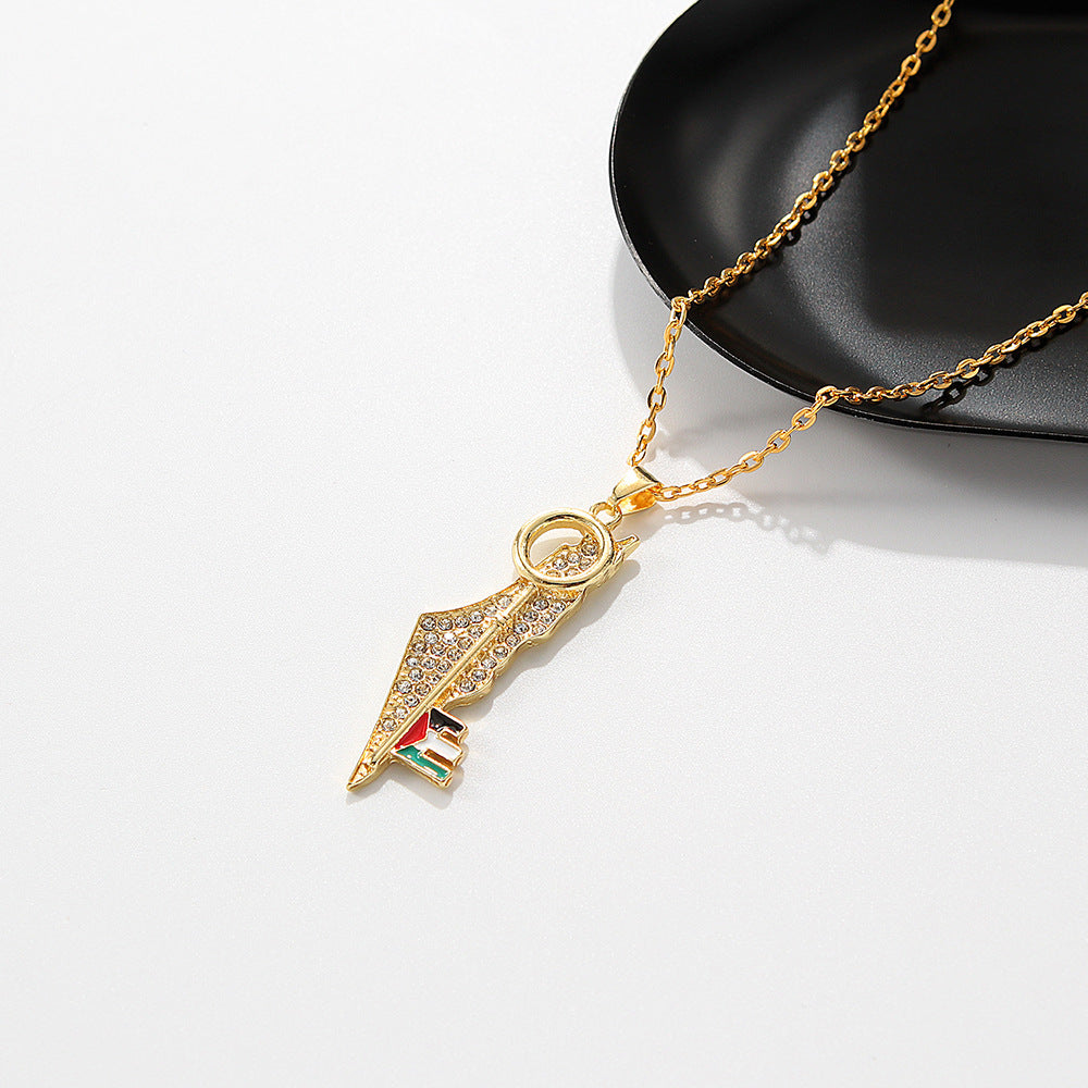 Alloy Chain Arabic Map And Keffiyeh Key Pendant