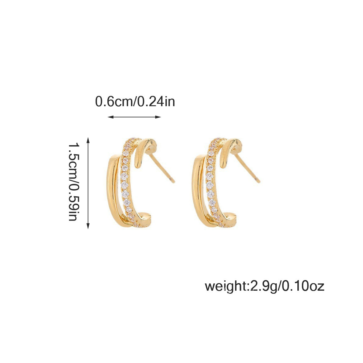 High-End Circle Zircon Earrings C-Shaped Multi-Layered Earrings Simple, Compact, Exquisite, Accessible Luxury, Versatile Niche Earrings For Women