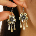 Retro Distressed Flower Drop Tassel Hollow-out Earrings