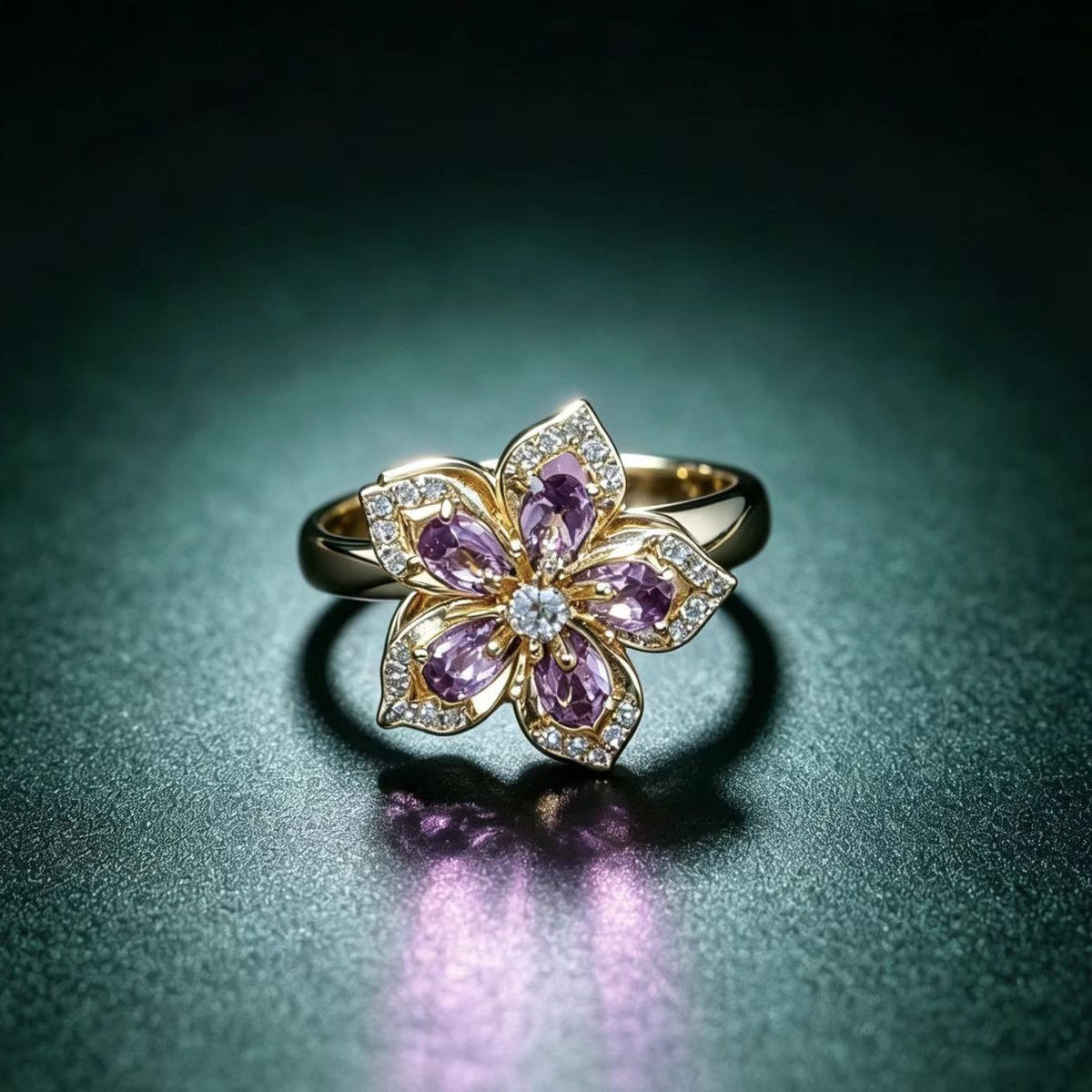 Rotatable Double-Layer Flower Bear Ring