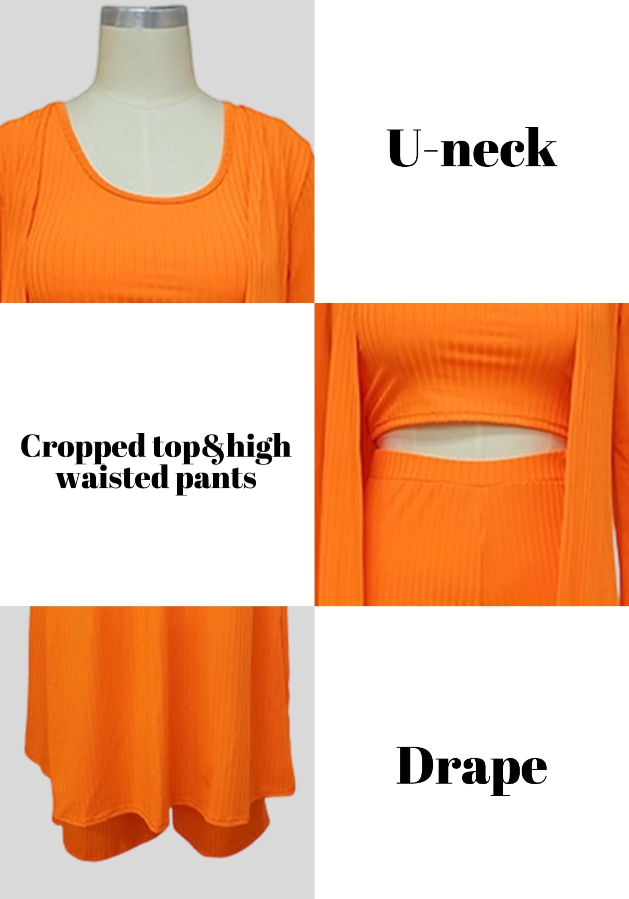 LKOUS Women's 3 Piece Ribbed Knit Cardigan Wide Leg Pants Casual Set