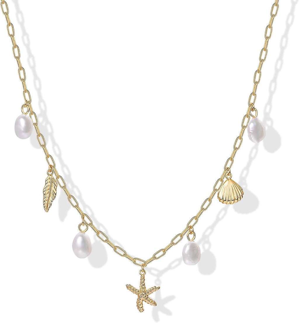 Beach Charm Beauty – Pearl Paperclip Charm Necklace