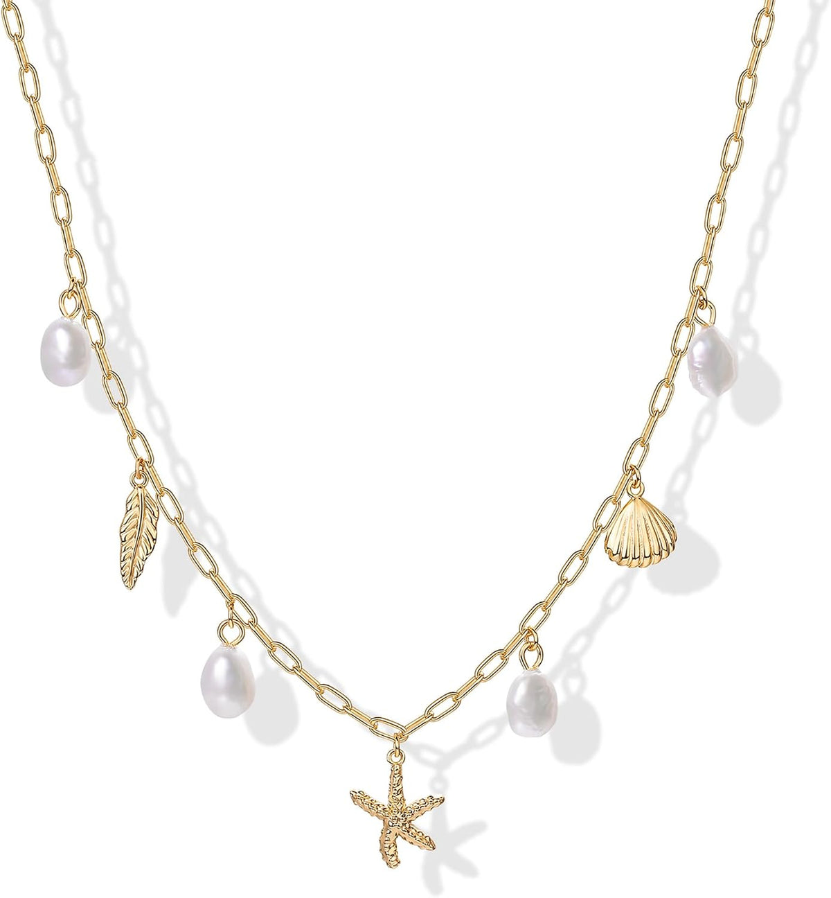 Beach Charm Beauty – Pearl Paperclip Charm Necklace