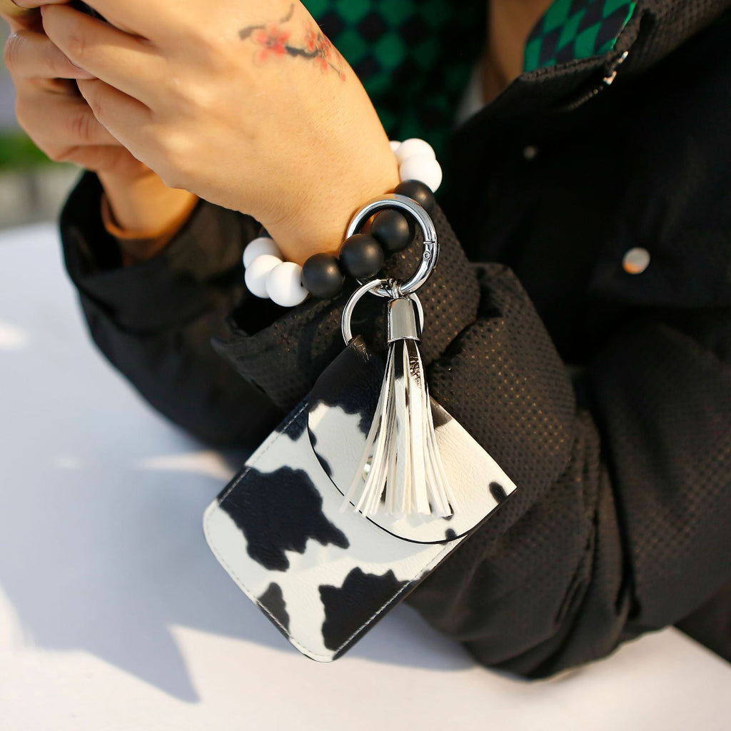 Silicone Bead Wrist Keychain Polyurethane Card Holder Coin Purse