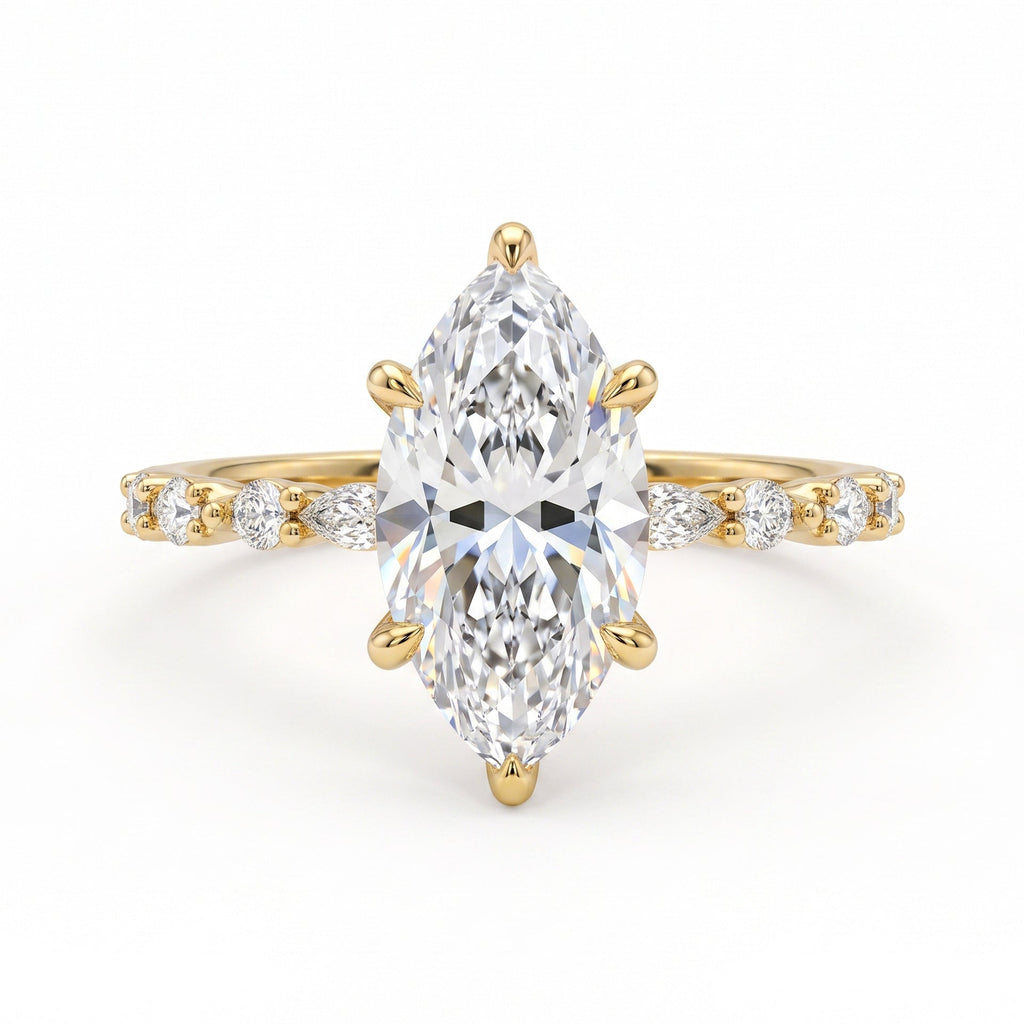 Gold Plated Copper Marquise Zircon Ring Set - Women's European American Light Luxury Stackable Jewelry